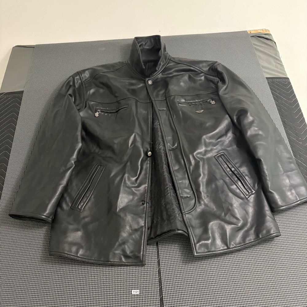 Reportage R.G.A. Italy Style Mens Black Leather Moto Jacket XXL Eagle Crest Logo